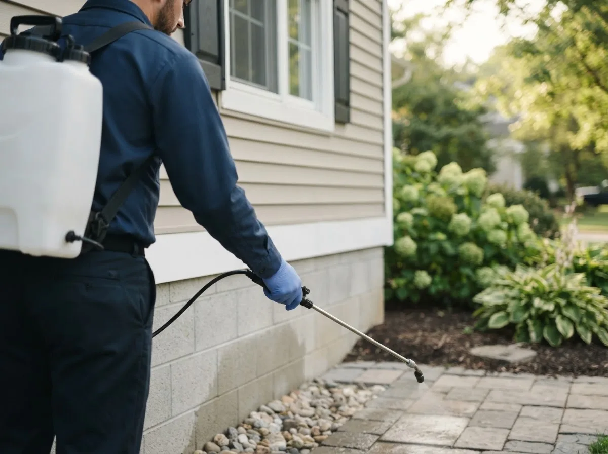 Pest control technician inspecting a home in Beaumont, KS